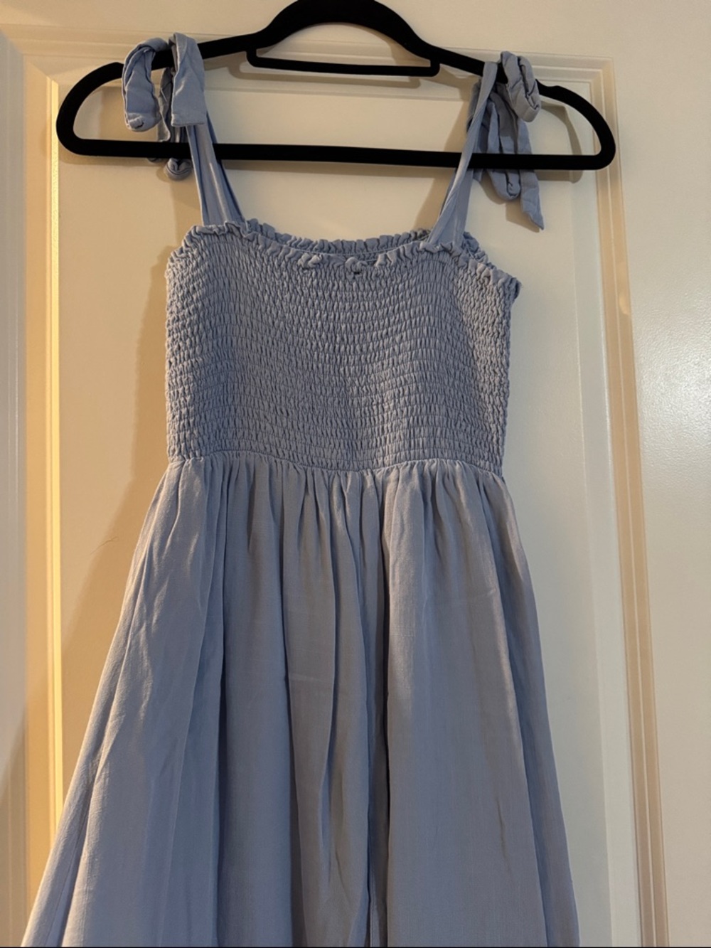 Light Blue Smocked Sundress with Tie Straps - Picture 3 of 4